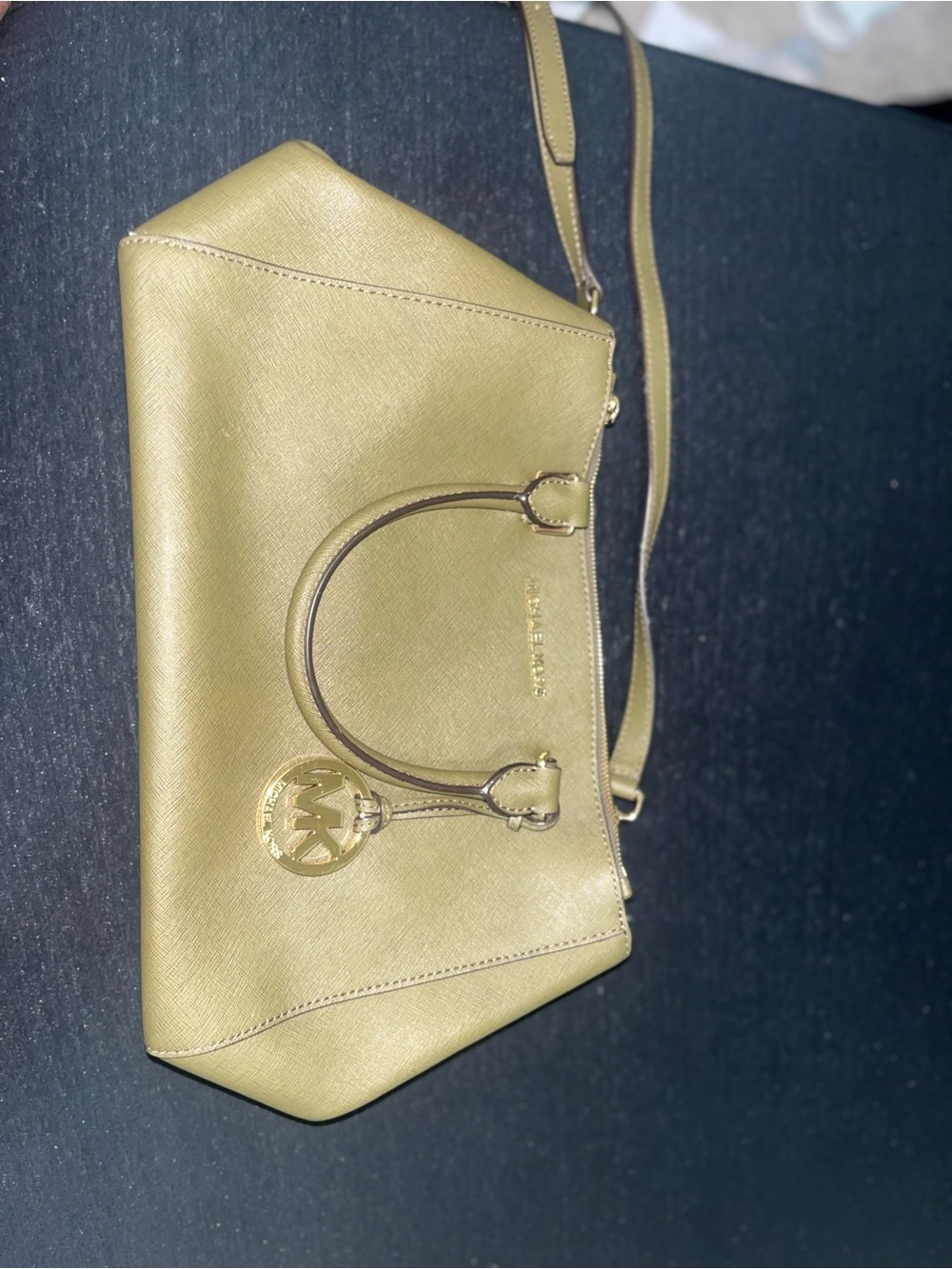 Michael Kors Olive Saffiano Leather Shoulder Bag with Gold Hardware